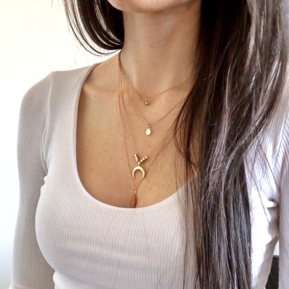 Boho Layered Pendant Gold Necklace - Picture 2 of 2
